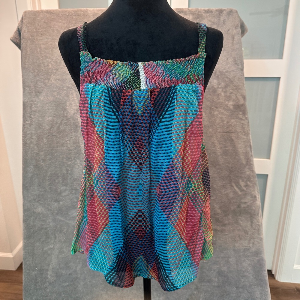 Anthropologie Tank Top Women XS Multicolor Geometric Tie Back Halter Blouse